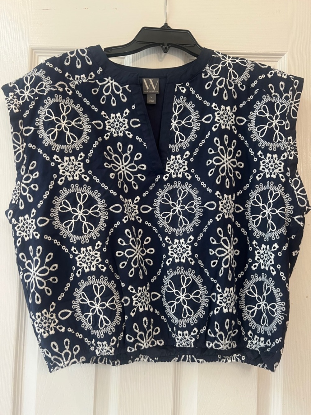 W by Worth Navy and White Embroidered Sleeveless Camisole